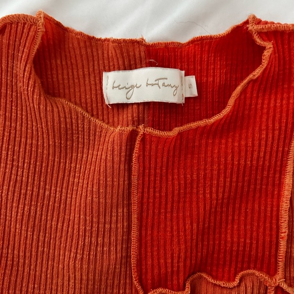 Patchwork Ribbed Orange Crop Top - Picture 3 of 5
